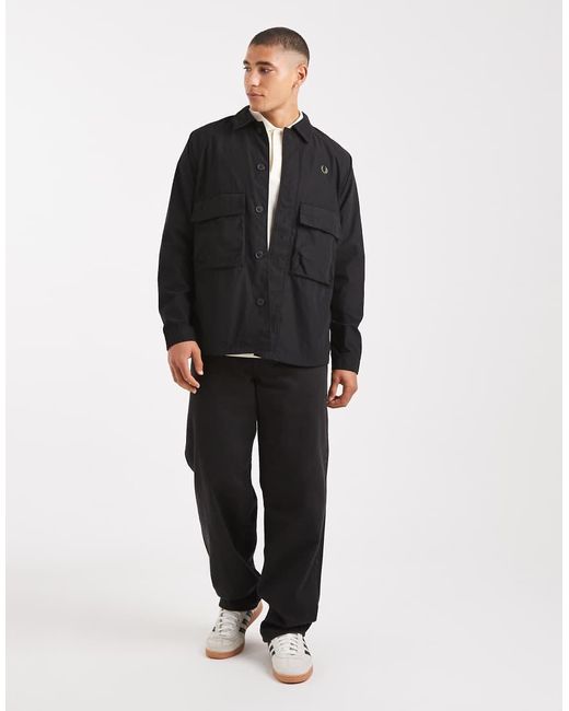 Fred Perry Black Raglan Utility Overshirt for men