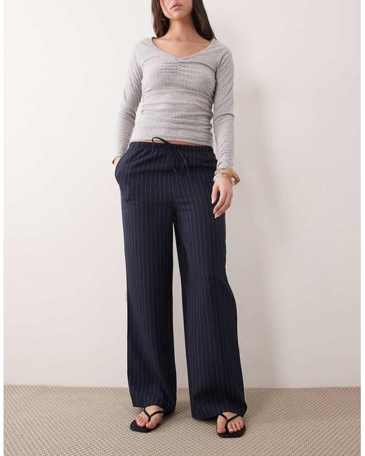 New Look Blue Pinstripe Wide Leg Trousers