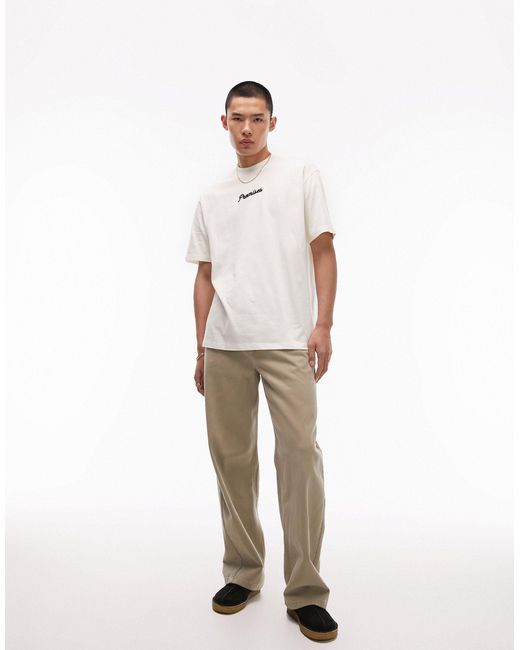 Premium - t-shirt ultra oversize avec inscription « promises » brodée - écru Topman pour homme en coloris White