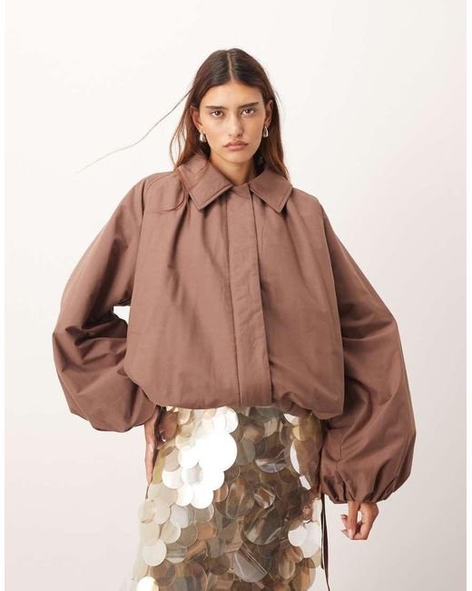ARRANGE Brown Oversized Bomber Jacket With Balloon Sleeve