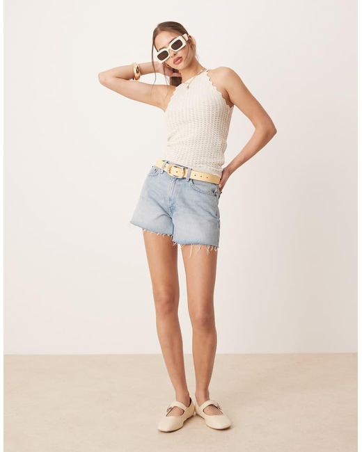 Aware White Fine Knit Tank Top With Scalloped Trim