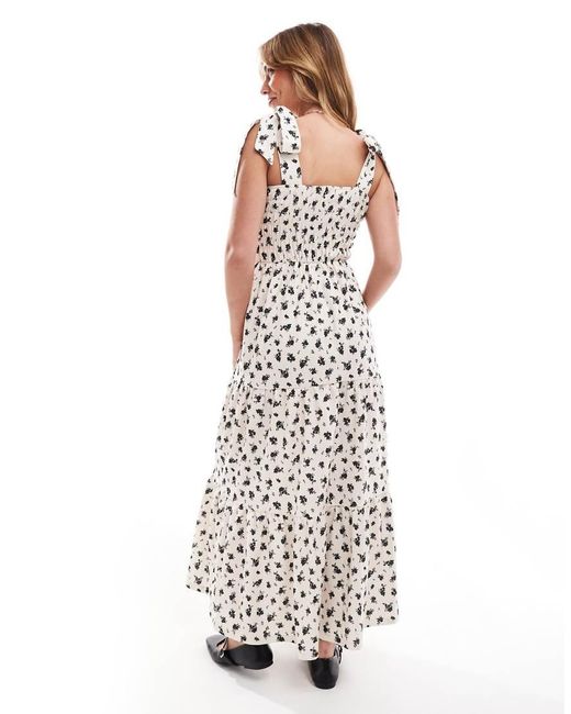 Miss Selfridge White Ditsy Floral Shirred Maxi Dress