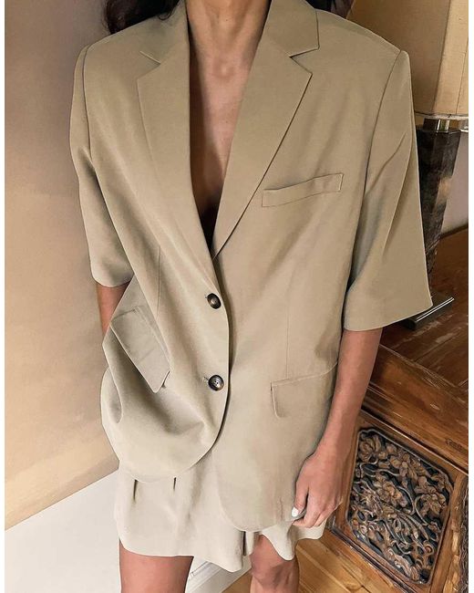 NA-KD Natural Short Sleeve Blazer