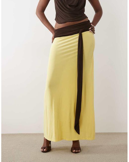 ASOS Natural Co-ord Contrast Sash Waist Maxi Skirt
