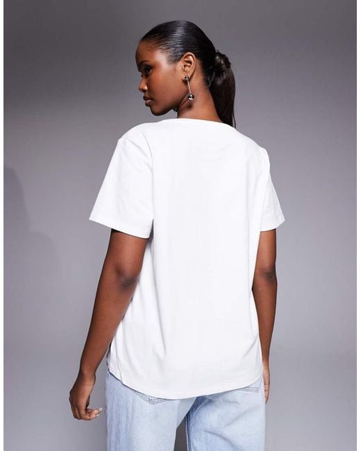 GOOD AMERICAN White Classic V Neck T-shirt