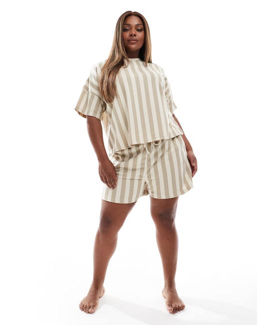 Pieces Plus Natural Pieces Curve Striped Short Sleeve Sweatshirt Co-Ord