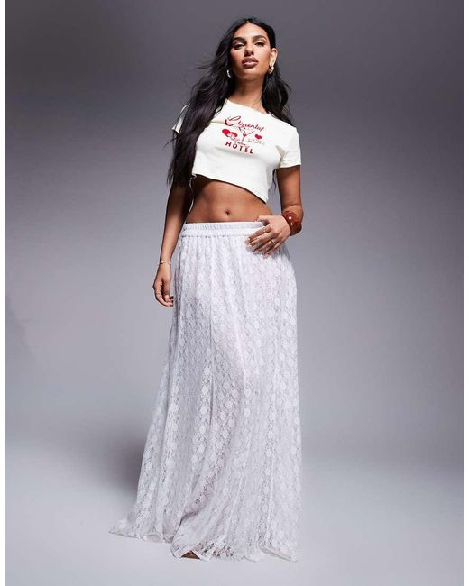 ASOS Gray Full Lace Godet Maxi Skirt
