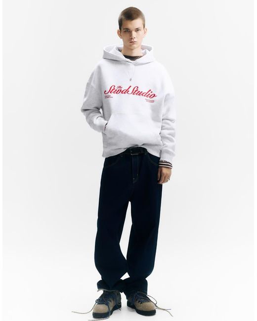 Pull&Bear White Stwd Studio Hoodie for men
