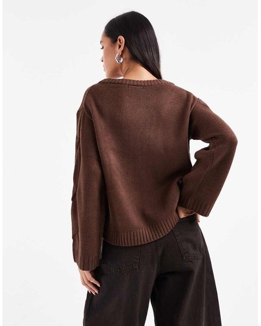 Wednesday's Girl Brown Wednesdays Girl Cable Knit Jumper
