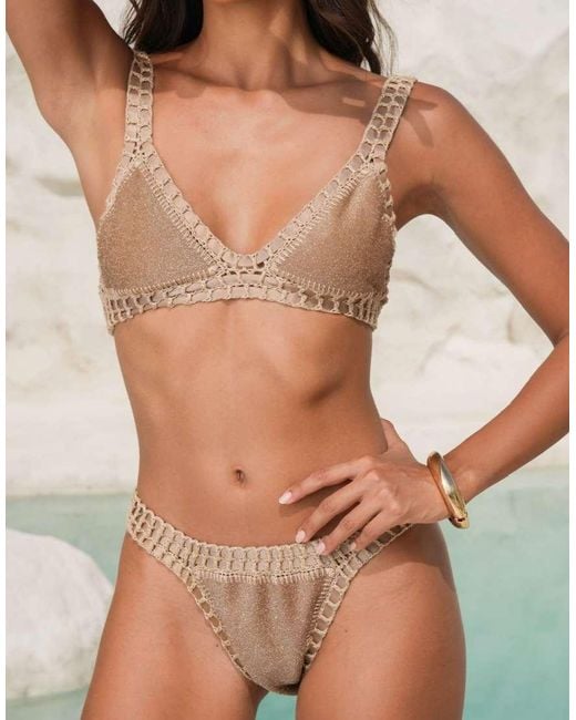 Moda Minx Gray X Alejandra Vidal Glitter Bikini Bottom With Crochet Trim