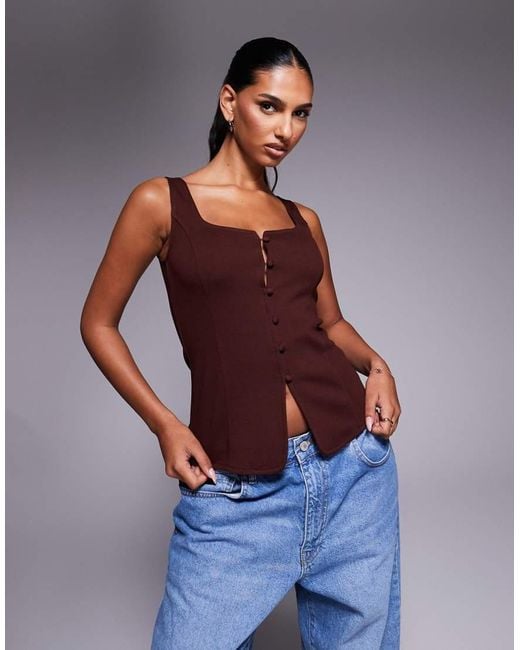 ASOS Jersey Keperstof Gilet Met Lage Ronde Hals in het Brown