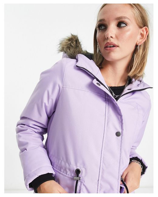Noisy May Purple Faux Fur Hood Parka Coat