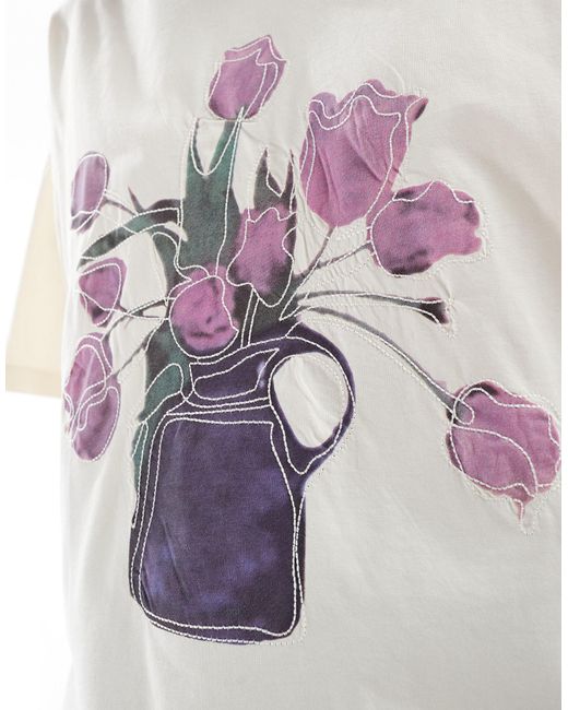 T-shirt oversize à motif tulipe brodé ASOS en coloris White
