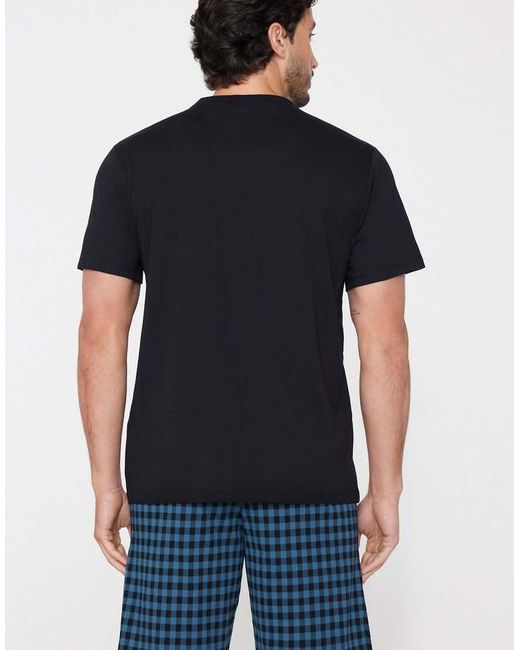 Tezenis Blue Short Checked Cotton Pyjamas With Pocket for men