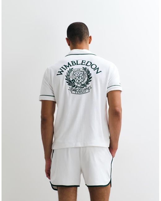 Polo Ralph Lauren White Wimbledon Capsule Embroidered Back Crest Logo Short Sleeve Terry Shirt Co-Ord for men