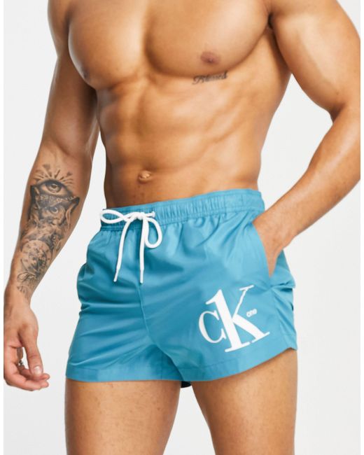 Calvin Klein Large Icon Logo Swim Shorts in Green for Men Lyst