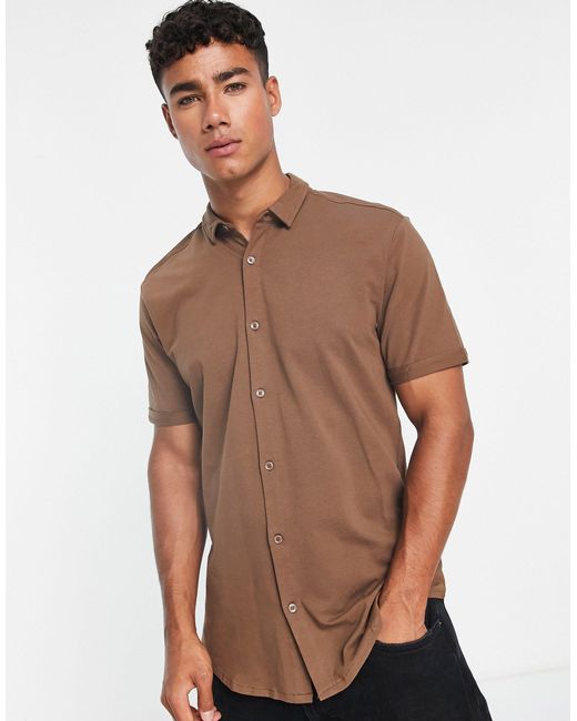 New Look Brown Muscle Fit Jersey Shirt for men