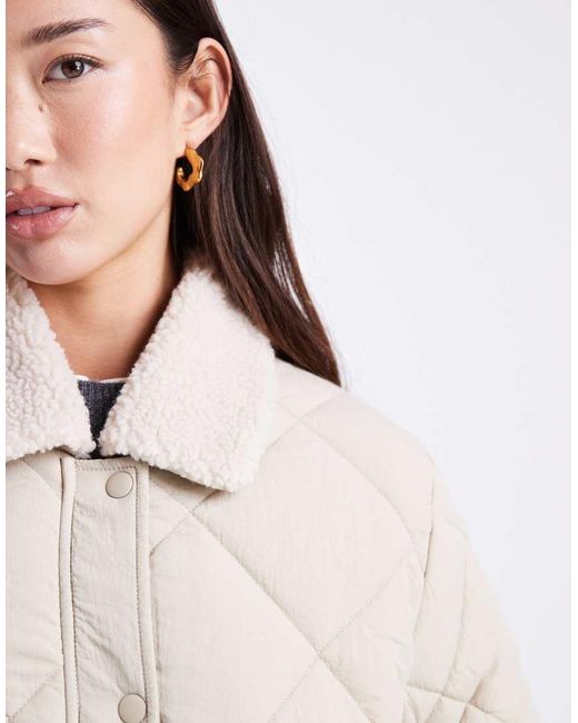 Mango Blue Teen Quilted Jacket With Shearling Collar