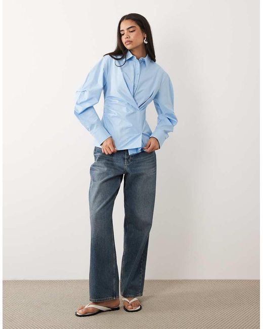 ASOS Blue Cinched Wrap Cocoon Sleeve Shirt
