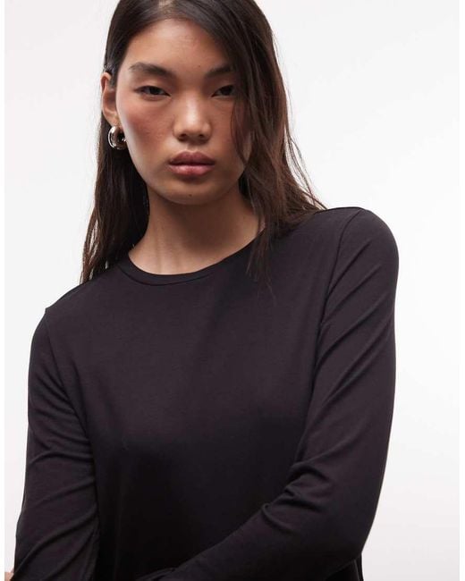 Monki Black Long Fluted Sleeve Jersey Top