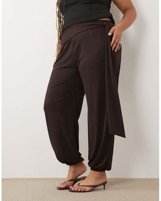 ASOS Black Asos Design Curve Slinky Drape Wrap Detail Balloon Pants