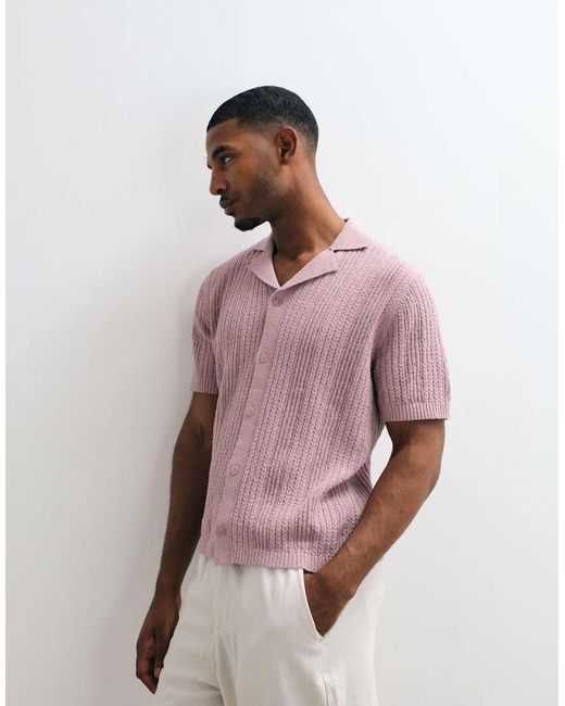 ASOS Pink Relaxed Knitted Textured Button-through Shirt for men