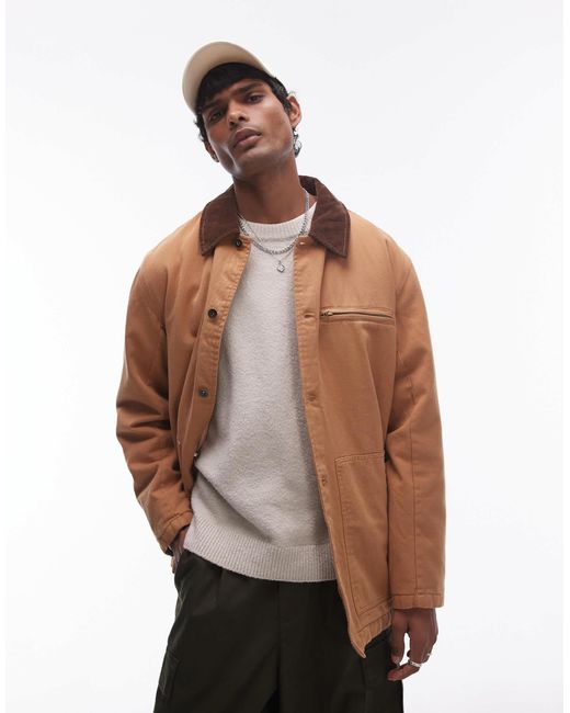 Topman Brown Wadded Worker Jacket for men