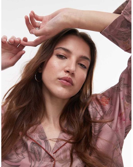 Mango Red Satin Pyjama Shirt Co-ord