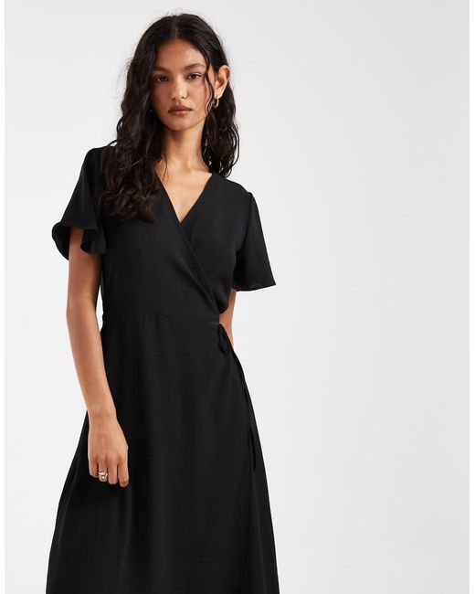 ONLY Black Wrap Midi Dress