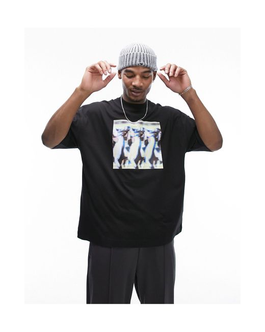 Topman White Extreme Oversized Fit T-shirt With Blurred Horse Print for men