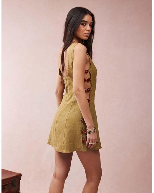 Vrg Grl Pink Tia Linen Mini Dress With Bead Detailing