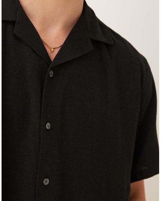 Abercrombie & Fitch Black Textured Linen Collar Detail Short Sleeve Shirt for men