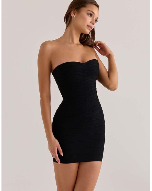 House Of Cb Black The Sweetheart Strapless V Waist Bandage Mini Dress