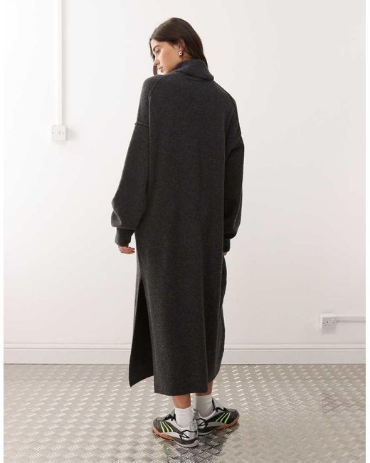 Weekday Black Turtle Neck Knitted Maxi Sweater Dress
