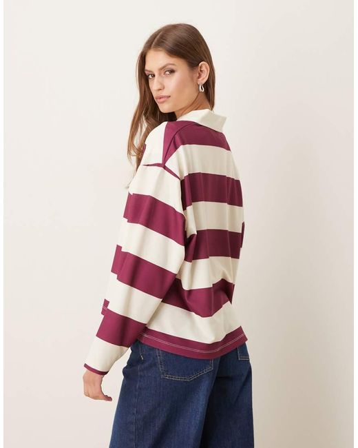 ASOS Red Long Sleeve Stripe Rugby Polo