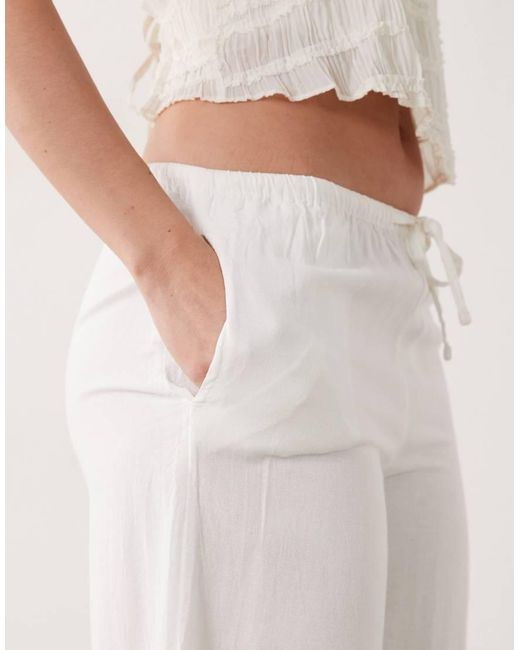 Mango Natural Teen Linen Mix Tie Waist Straight Leg Pants