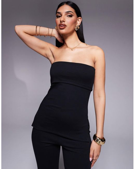 ASOS Black Ponte Fold Over Bandeau Top