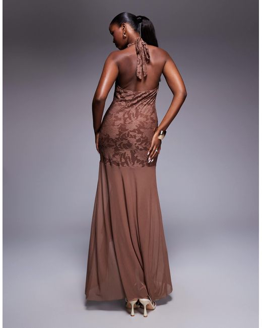 ASOS Brown Highneck Maxi Dress With Sheer Skirt