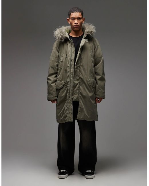 Parka longue doublée Collusion pour homme en coloris Gray