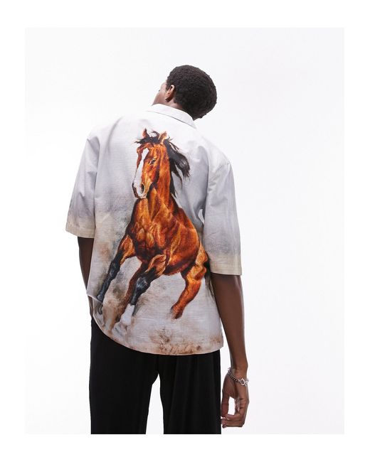 Topman White Short Sleeve Relaxed Western Horse Print Shirt for men