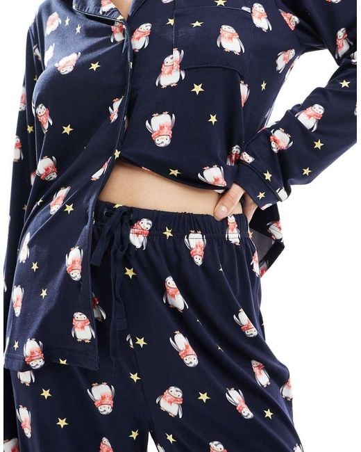 Loungeable Blue Christmas Supersoft Jersey Pyjama Set