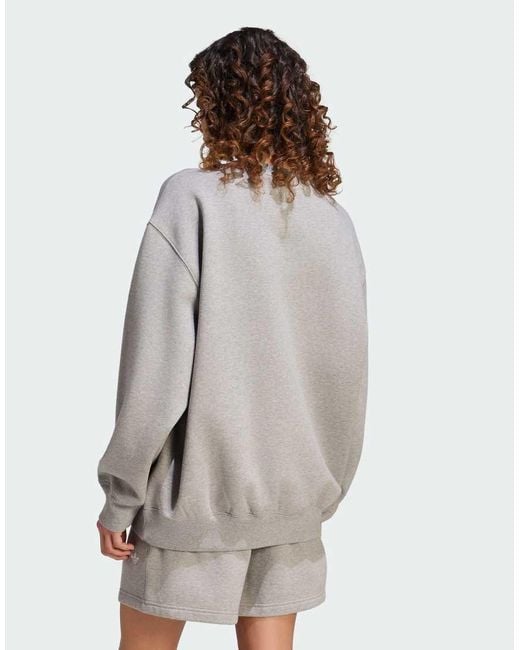 Adidas Originals Gray Essentials Crew Long Fleece Os Sweatshirt