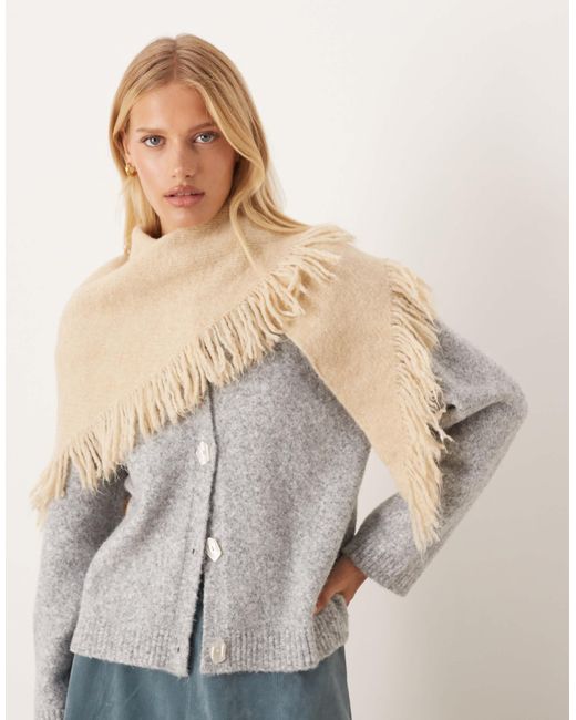 ASOS Natural Large Triangle Scarf With Tassel Fringe
