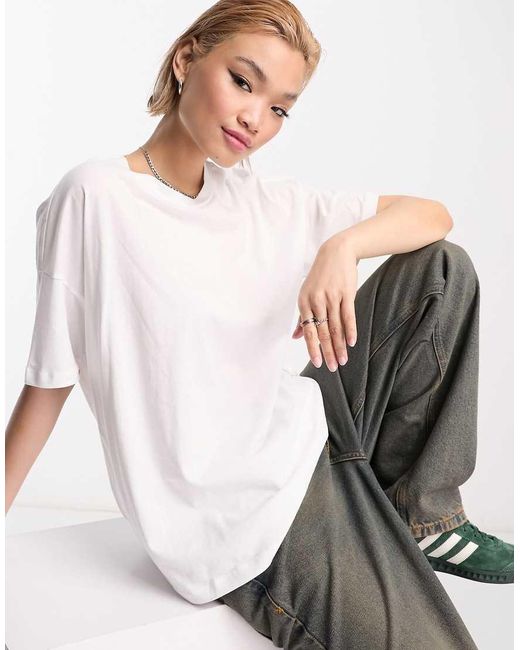Noisy May White Drop Shoulder Oversized T-shirt