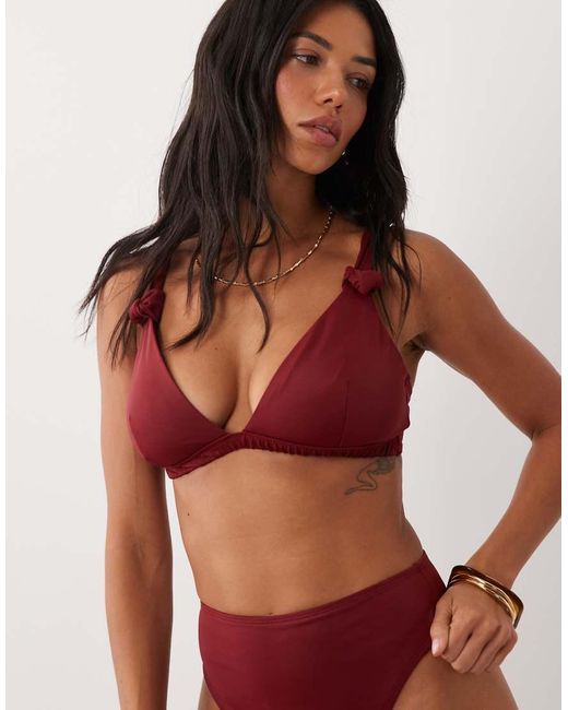 ASOS Red Fuller Bust Martina Faux Knot High Apex Triangle Bikini Top