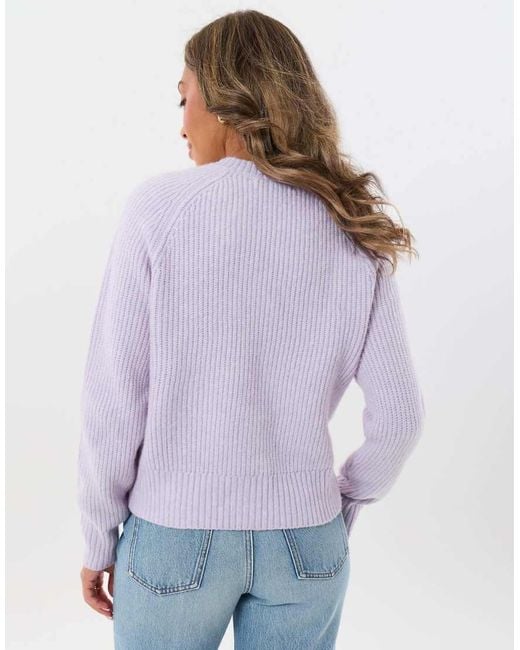 Threadbare Purple Chunky Knit Crew Neck Cardigan