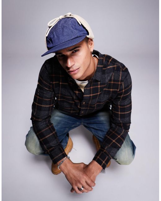 ASOS Blue Five Panel Trapper With Teddy Fleece for men