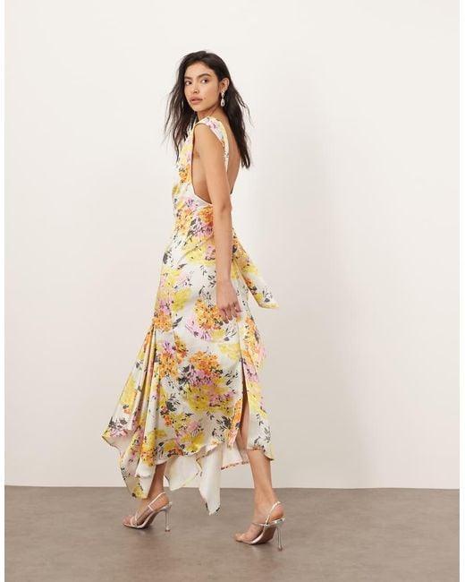 ARRANGE Natural Square Cut Slip Midi Dress With Back Trim Detail