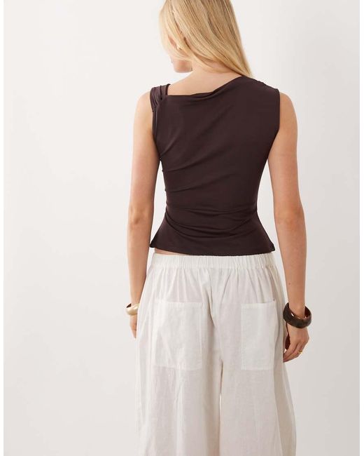 Threadbare Natural Asymmetric Draped Jersey Top