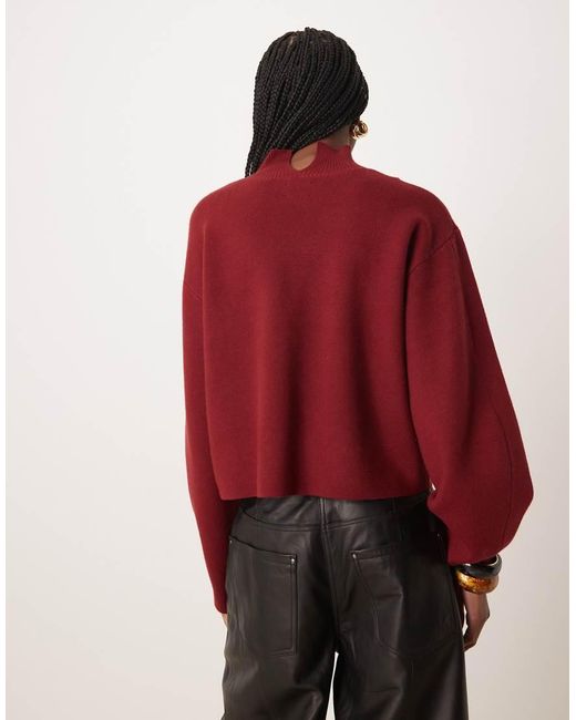 ASOS Red Structu Boxy Funnel Neck Jumper